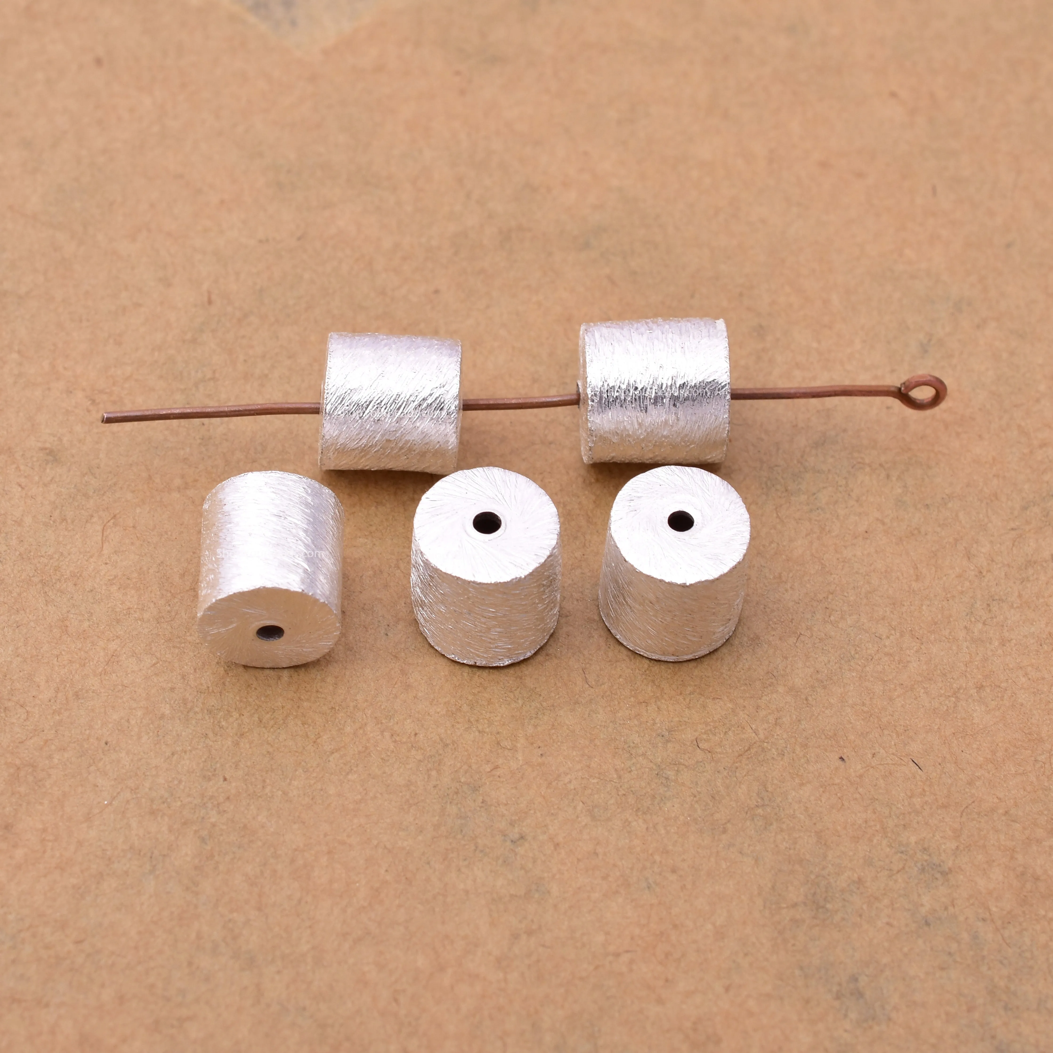 Silver Plated Cylinder Barrel Drum Beads - 8x8mm