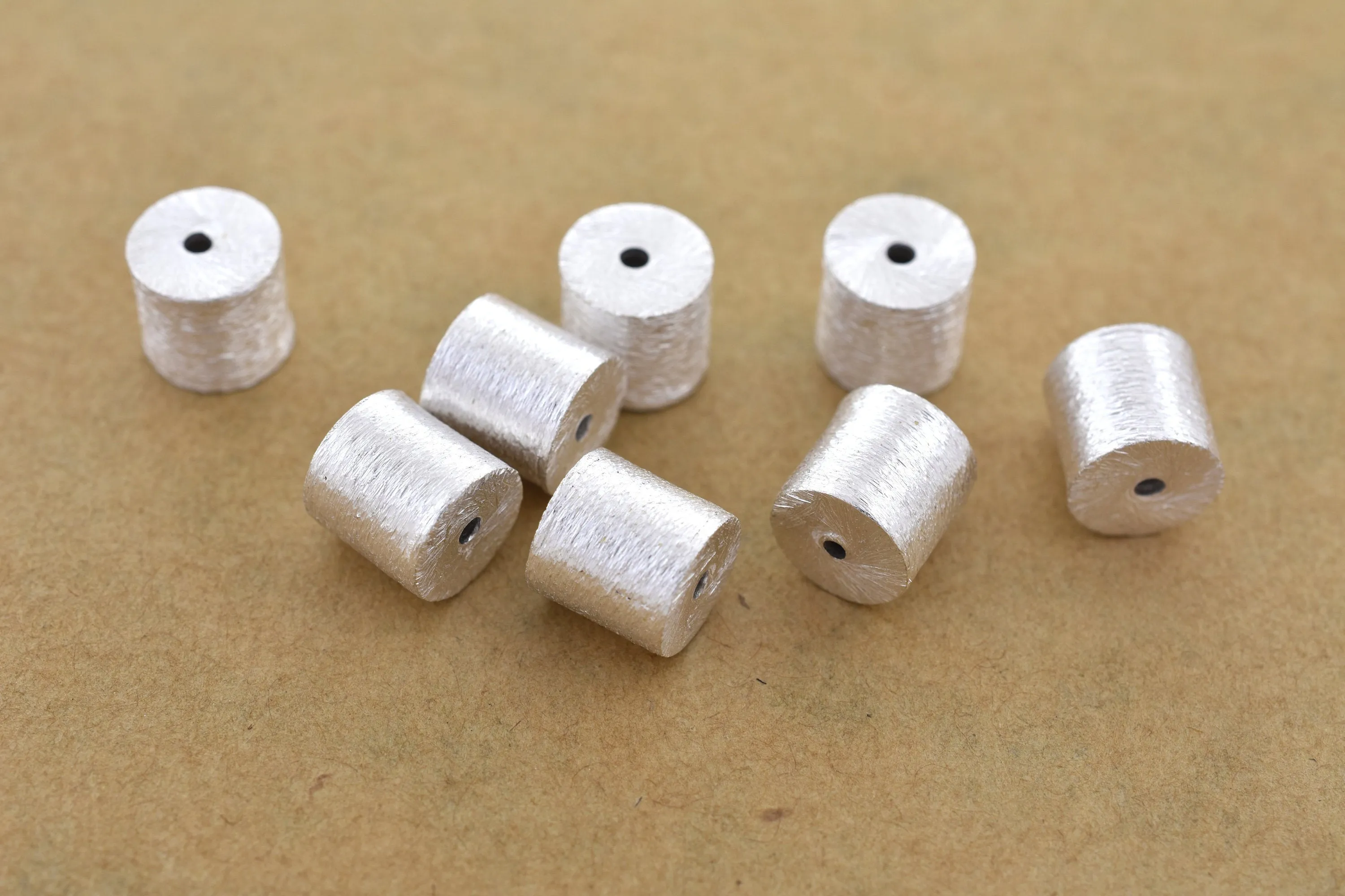 Silver Plated Cylinder Barrel Drum Beads - 8x8mm