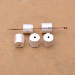Silver Plated Cylinder Barrel Drum Beads - 8x8mm