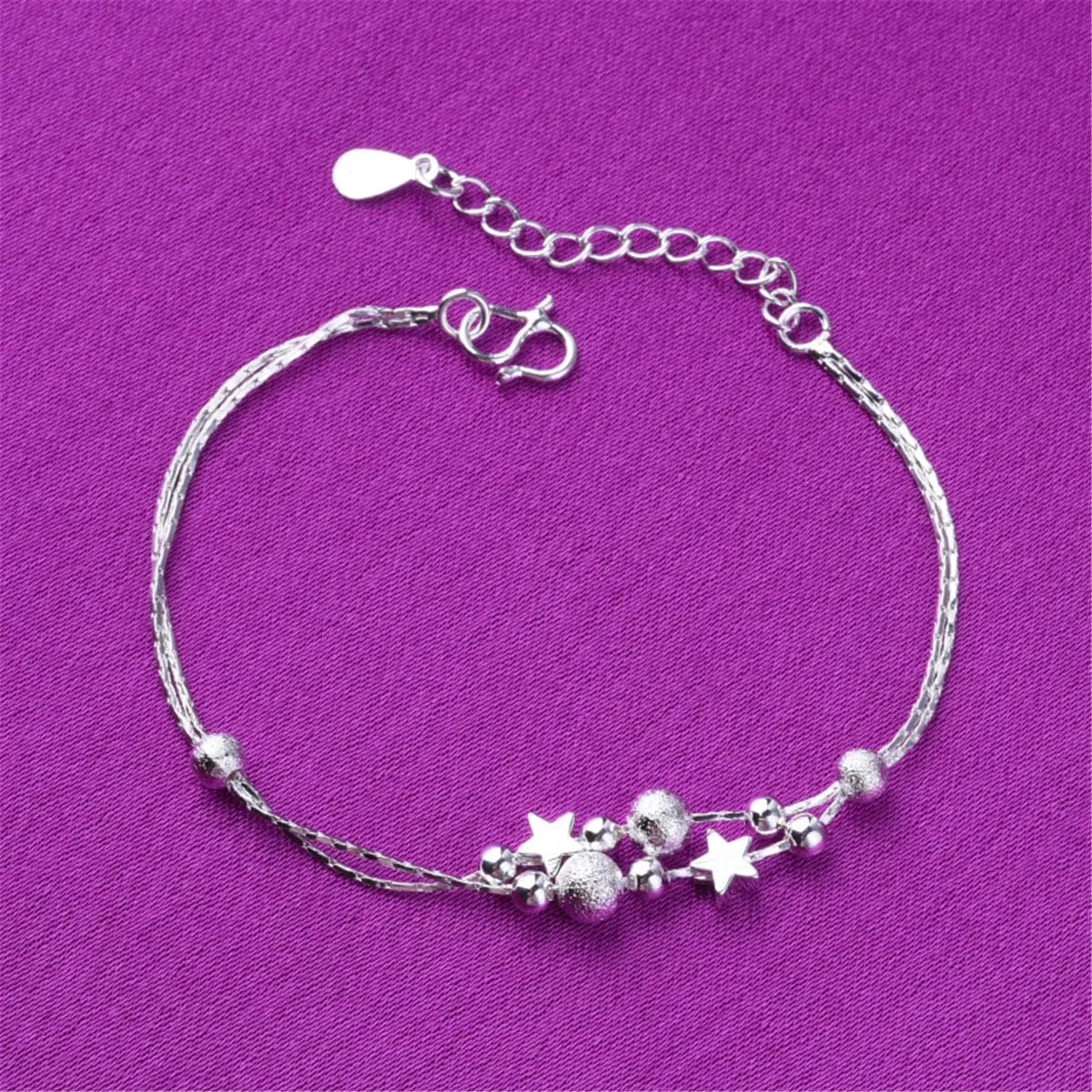 Silver-Plated Star & Bead Anklet