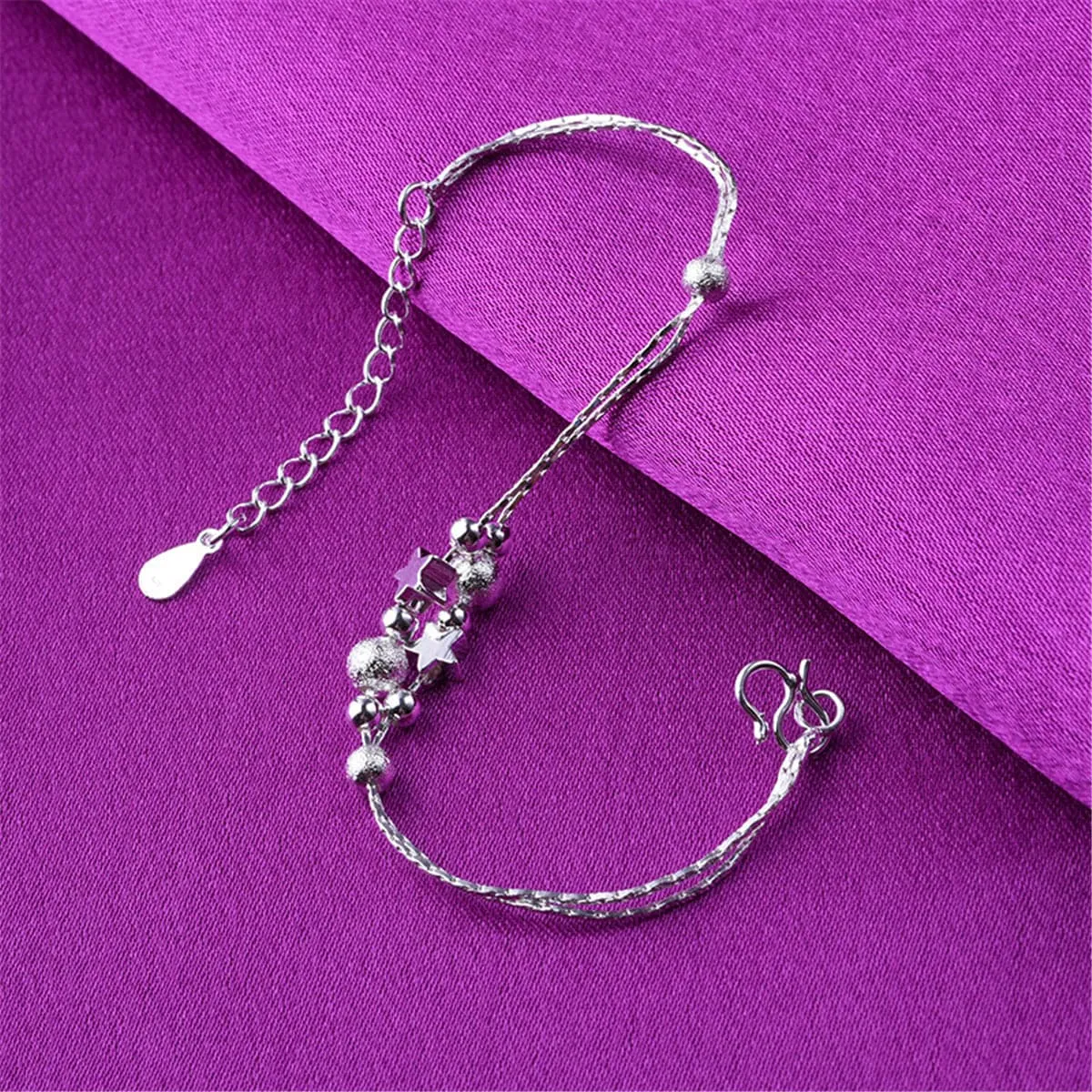Silver-Plated Star & Bead Anklet