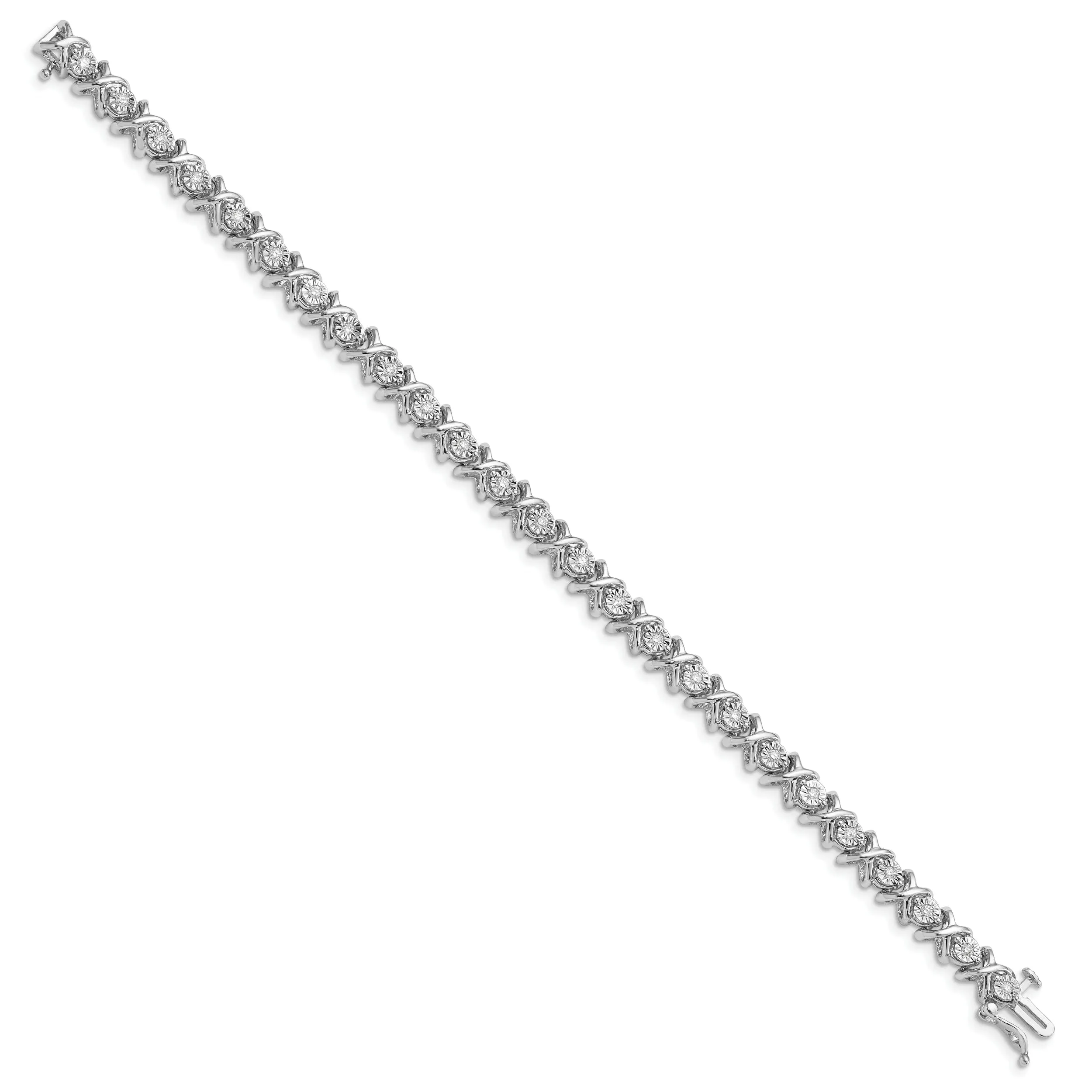 Silver Polished Finish Diamond " X " Bracelet
