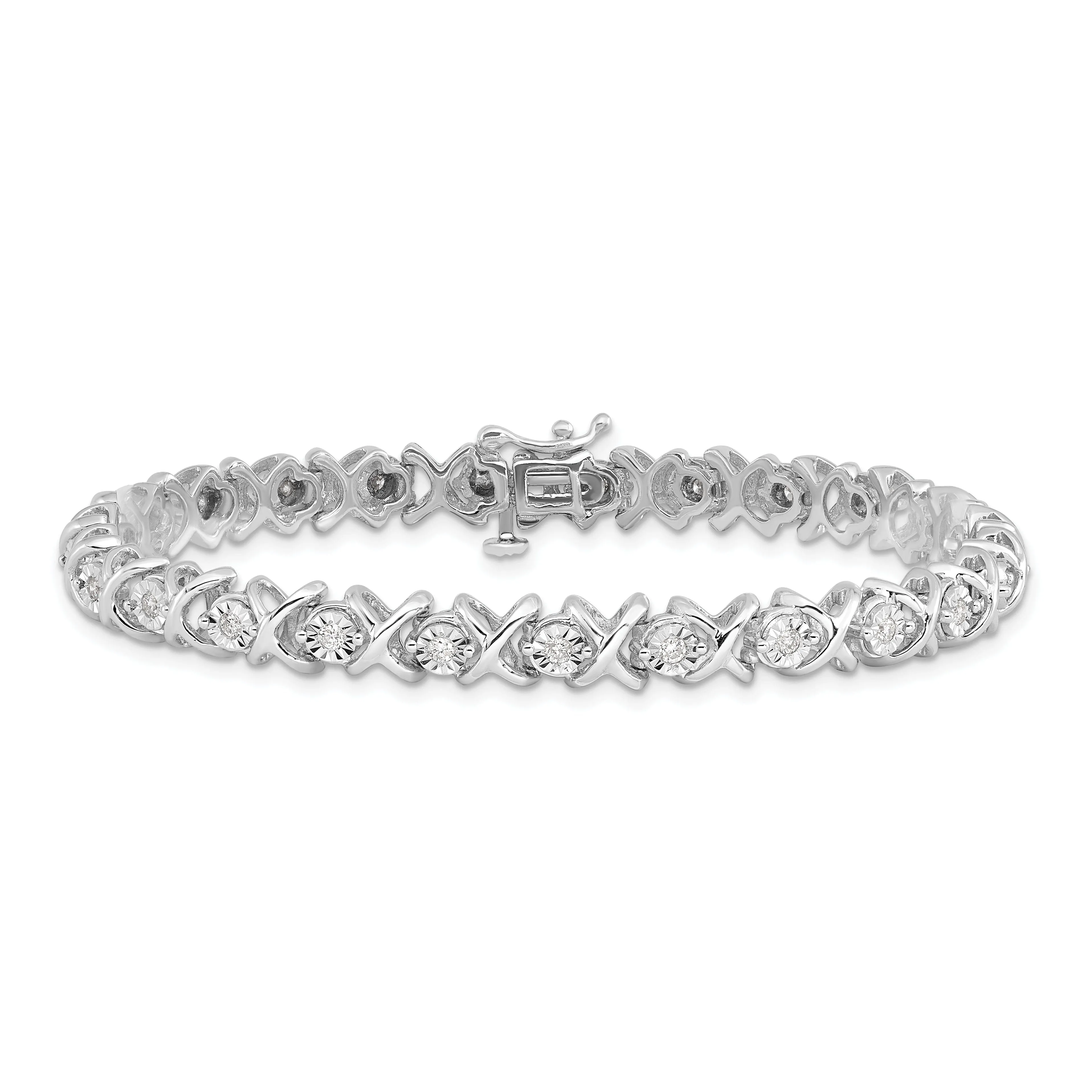 Silver Polished Finish Diamond " X " Bracelet