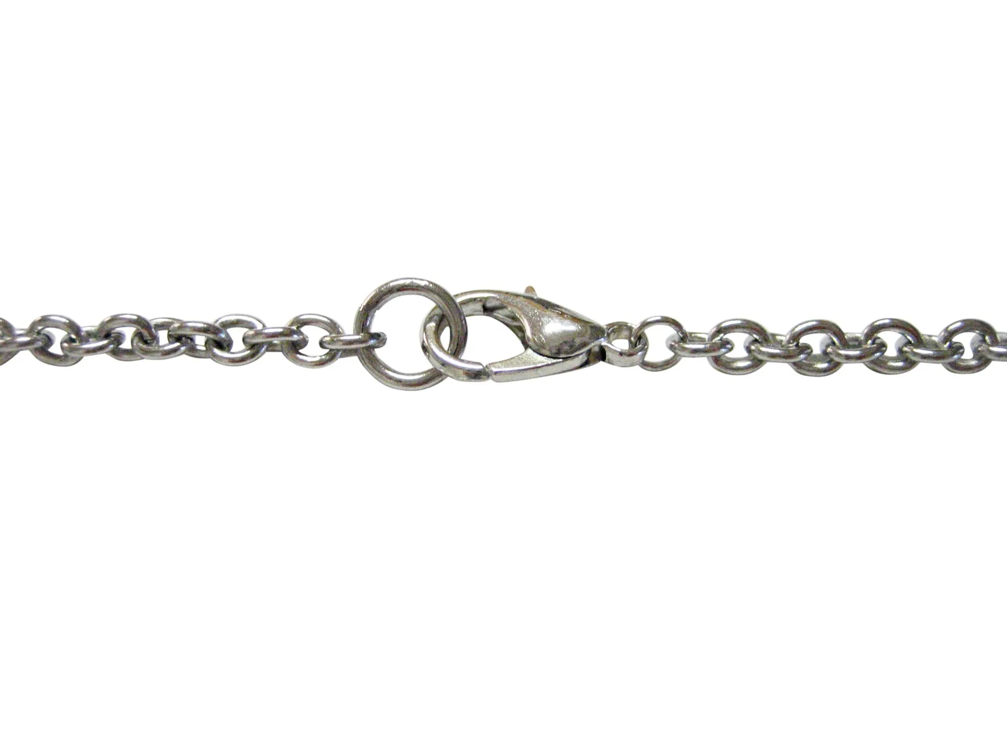 Silver Toned Etched Oval Exclamation Mark Pendant Necklace