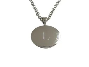 Silver Toned Etched Oval Letter L Monogram Pendant Necklace