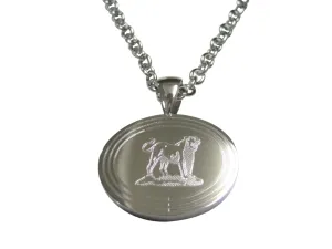 Silver Toned Etched Oval Roaring Lioness Pendant Necklace