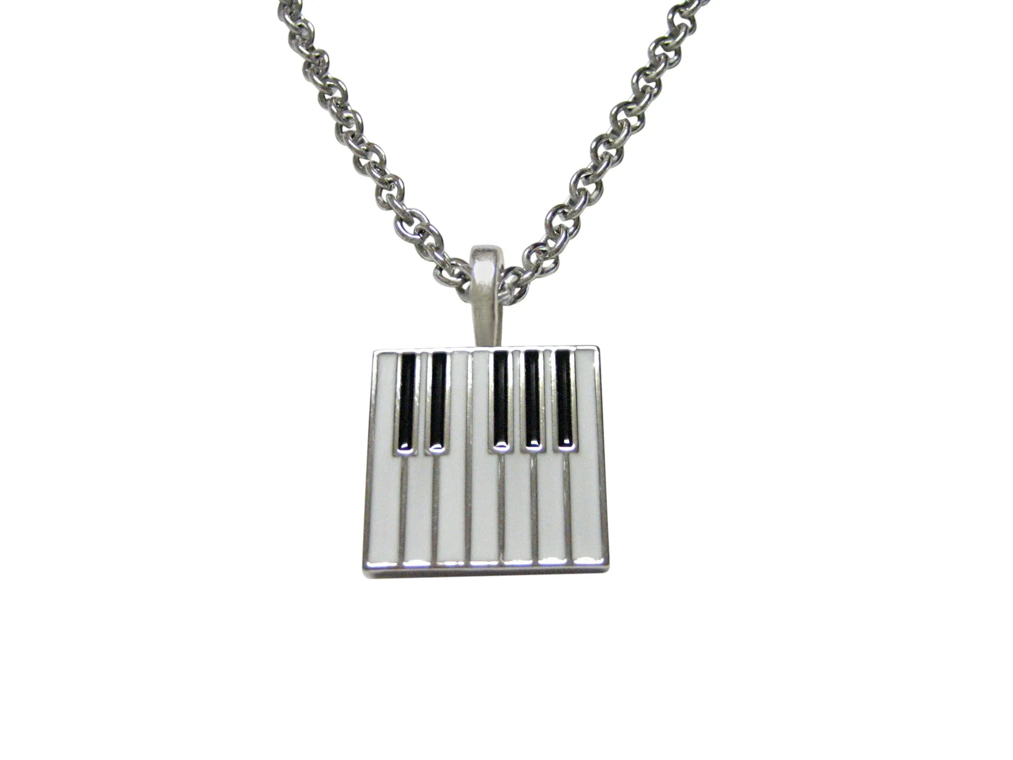 Silver Toned Square Piano Key Design Pendant Necklace