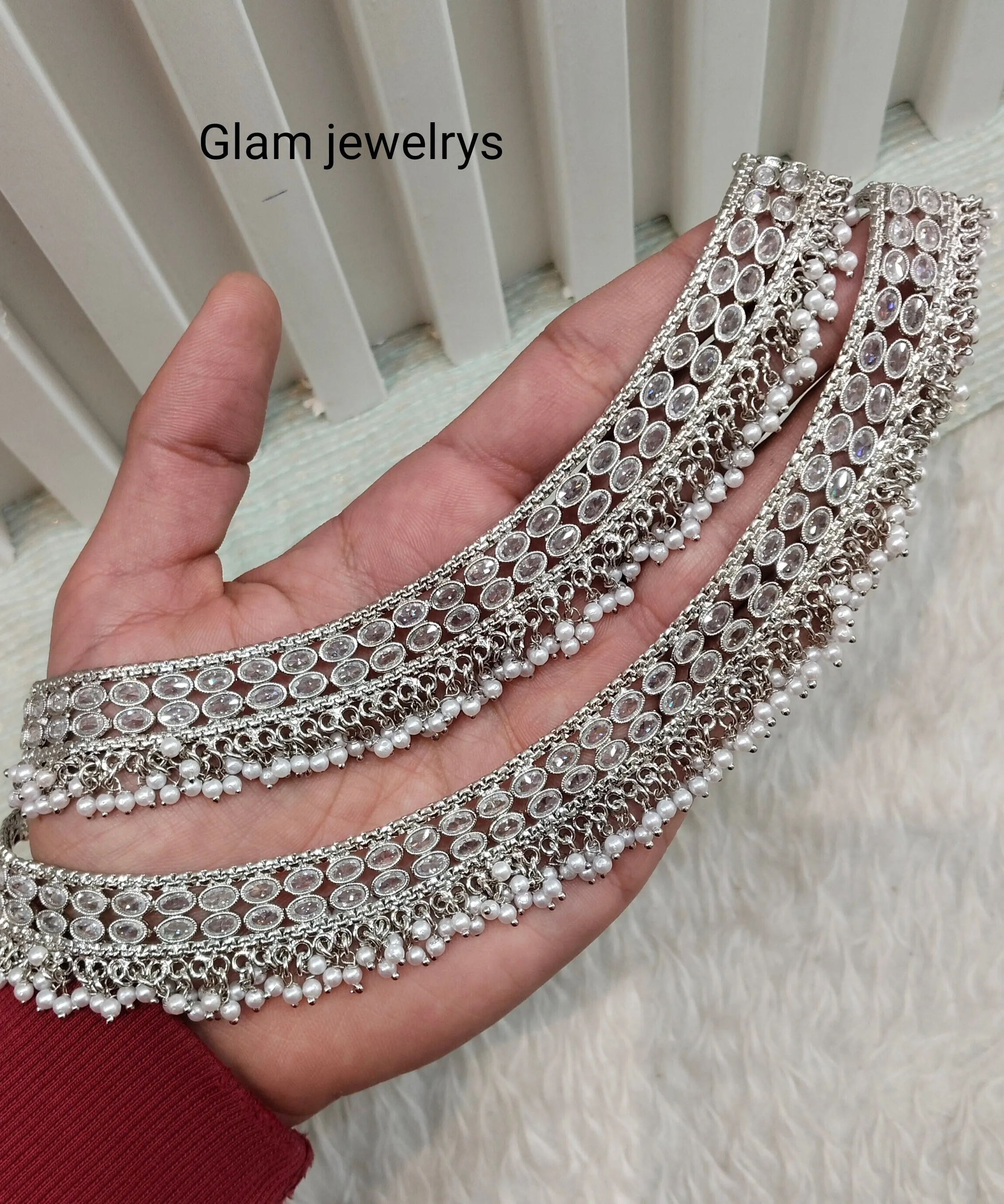 Silver White Anklets Jhanjar Payal Indian Jewellery Prince Set