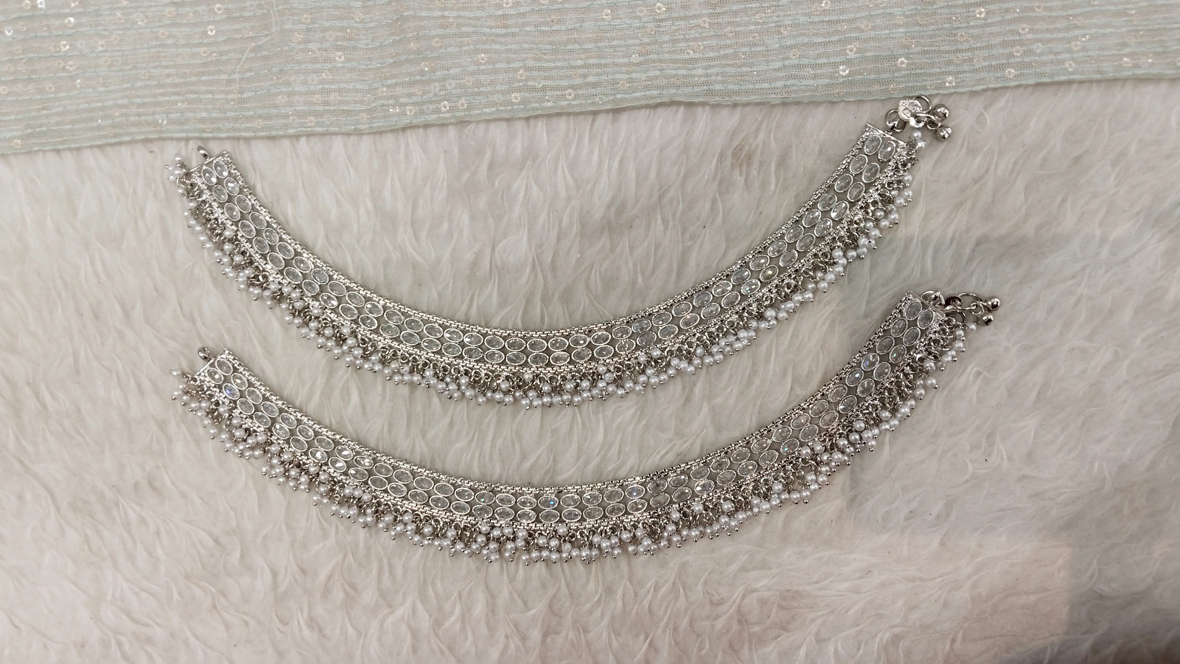 Silver White Anklets Jhanjar Payal Indian Jewellery Prince Set