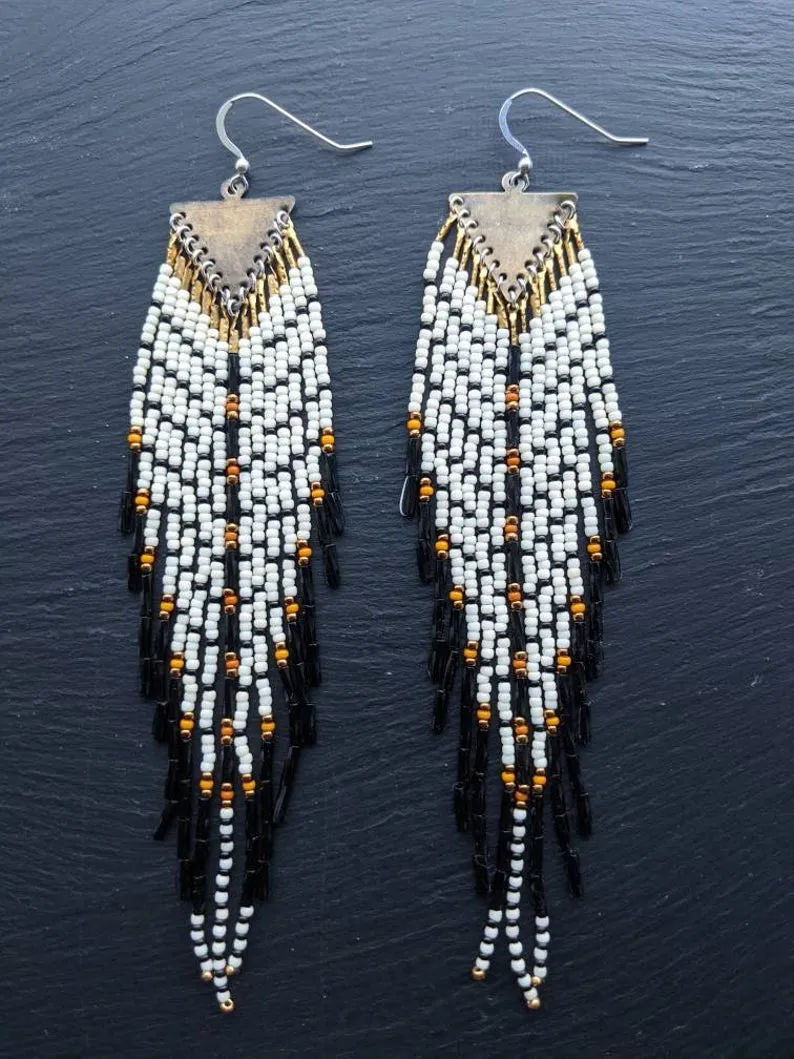 Simone Black Feather Fringe Earrings