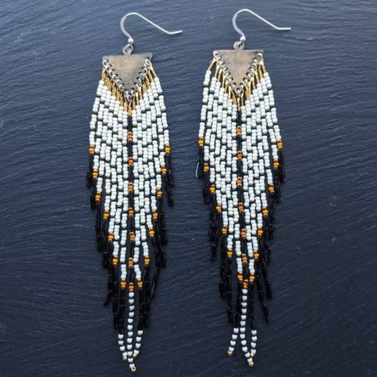 Simone Black Feather Fringe Earrings