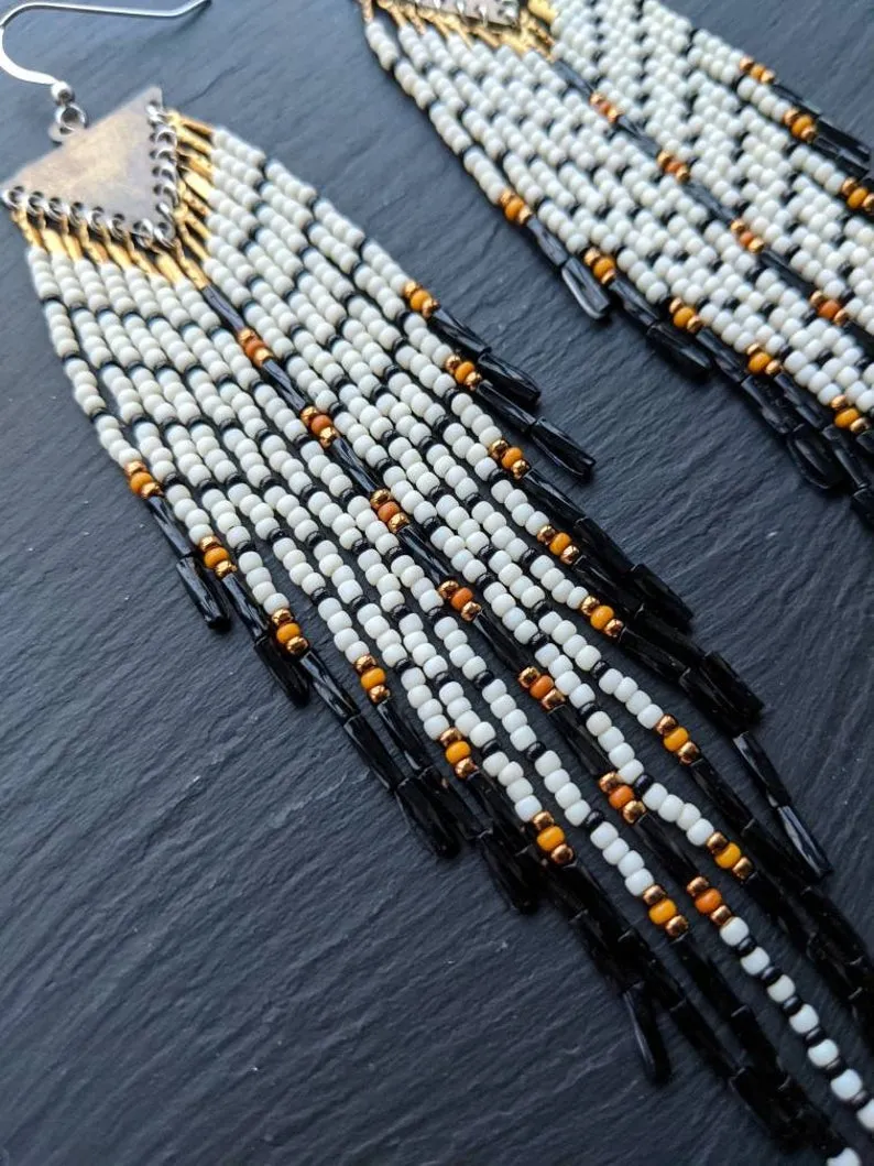 Simone Black Feather Fringe Earrings