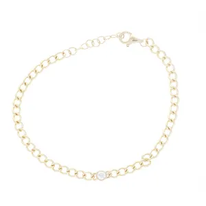 Small Curb Chain Bezel Diamond Solitaire Bracelet