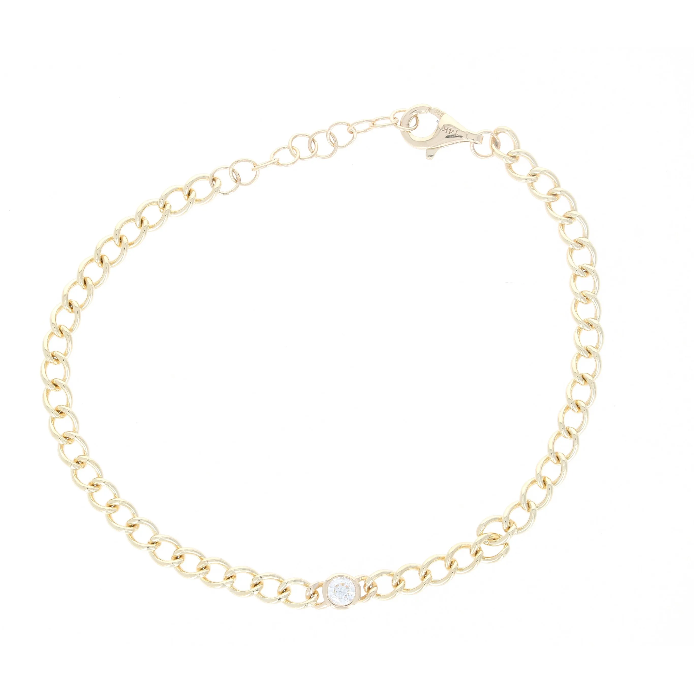 Small Curb Chain Bezel Diamond Solitaire Bracelet