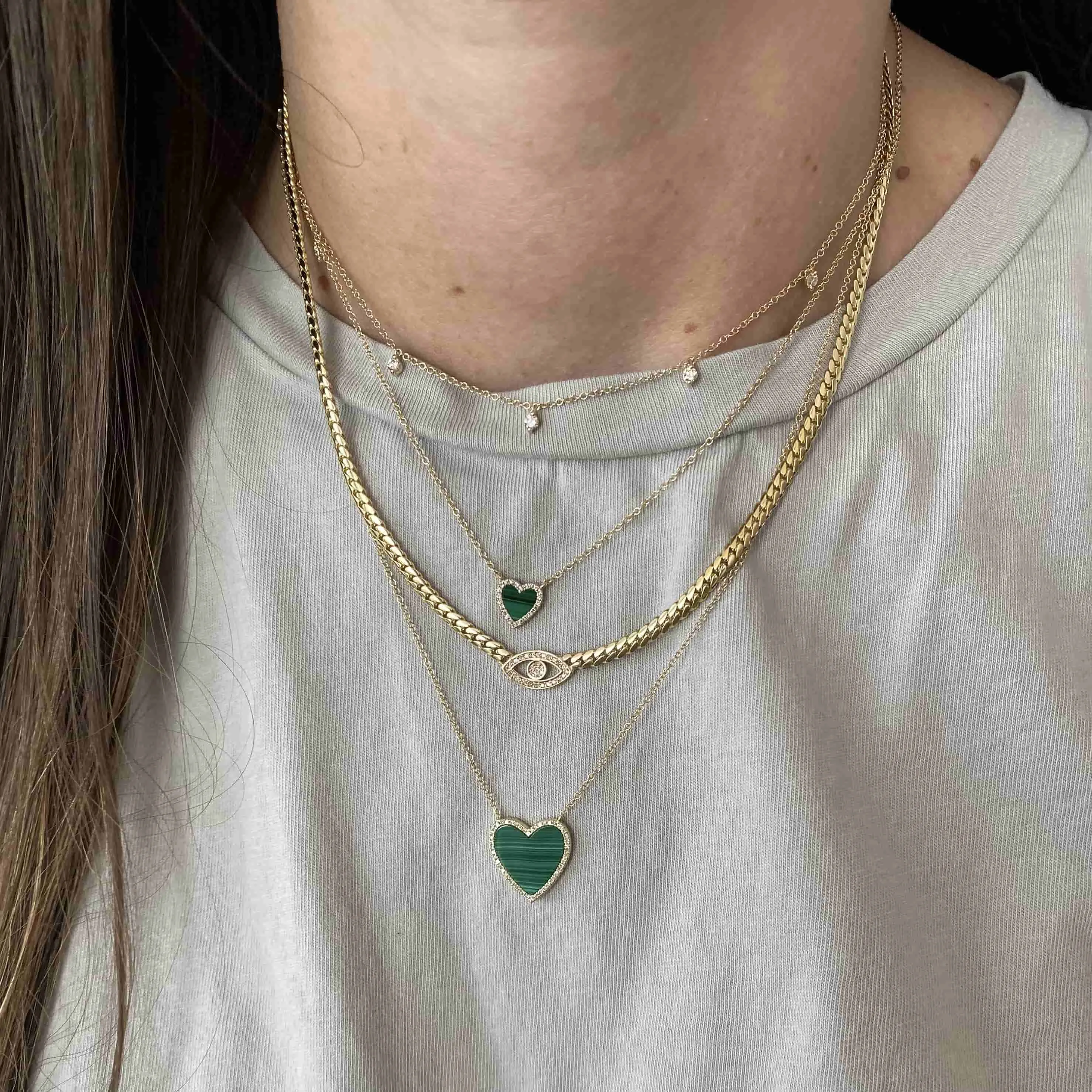 Small Pave Outline Stone Heart Necklace