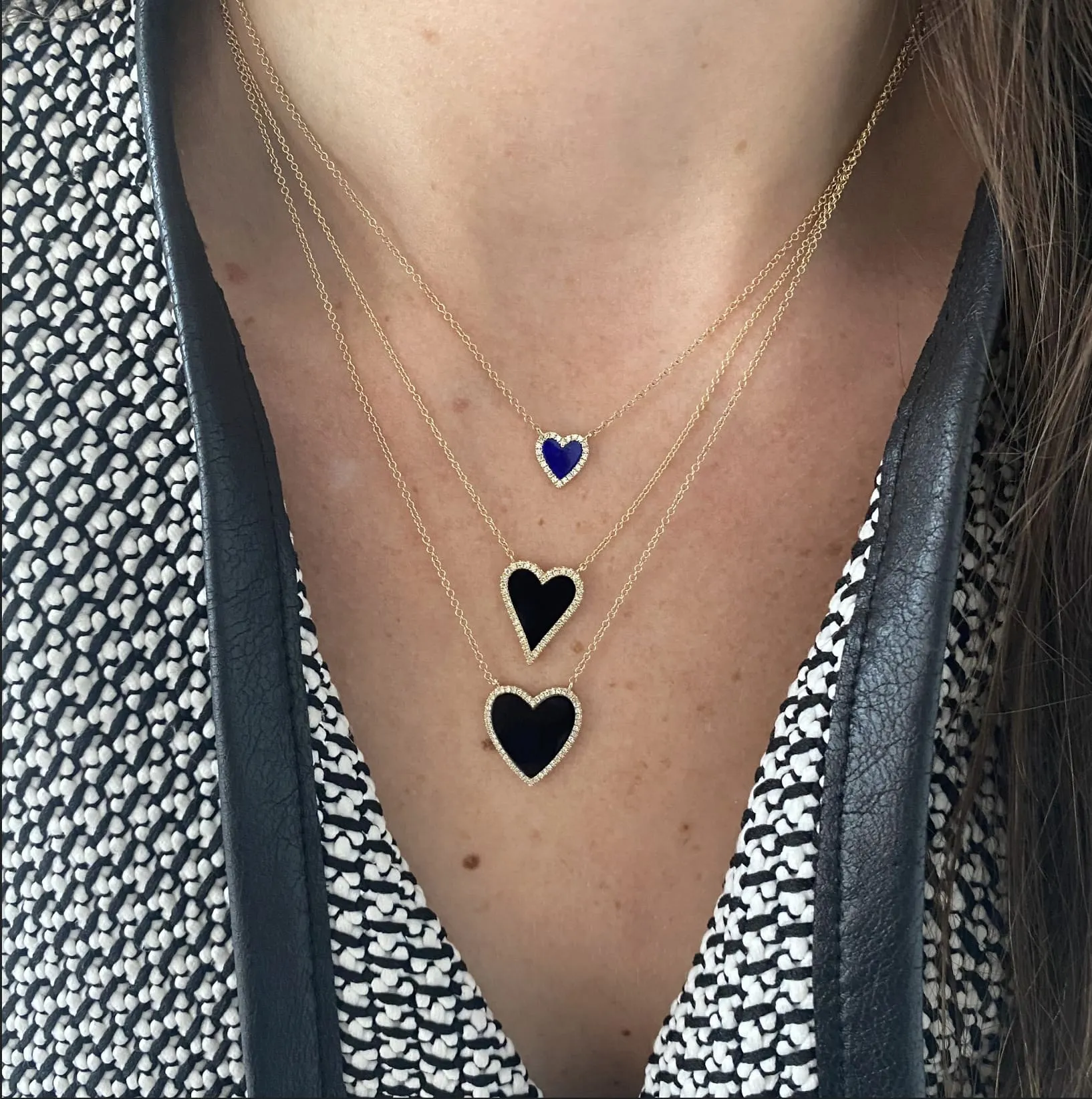 Small Pave Outline Stone Heart Necklace