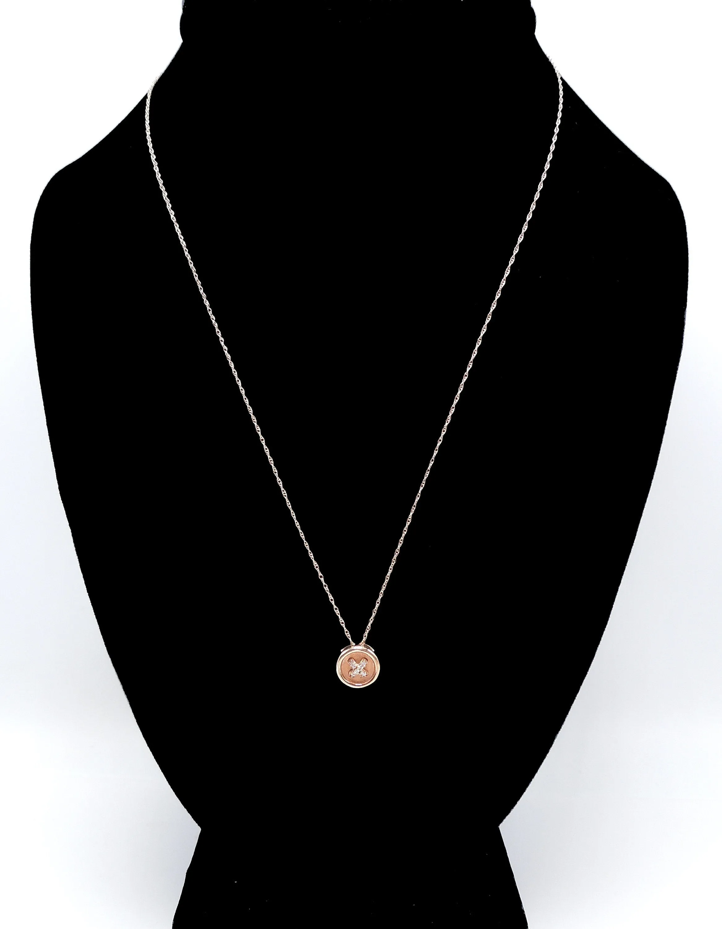 Small Rose Gold and Diamond Button Pendant on 17.5" Chain