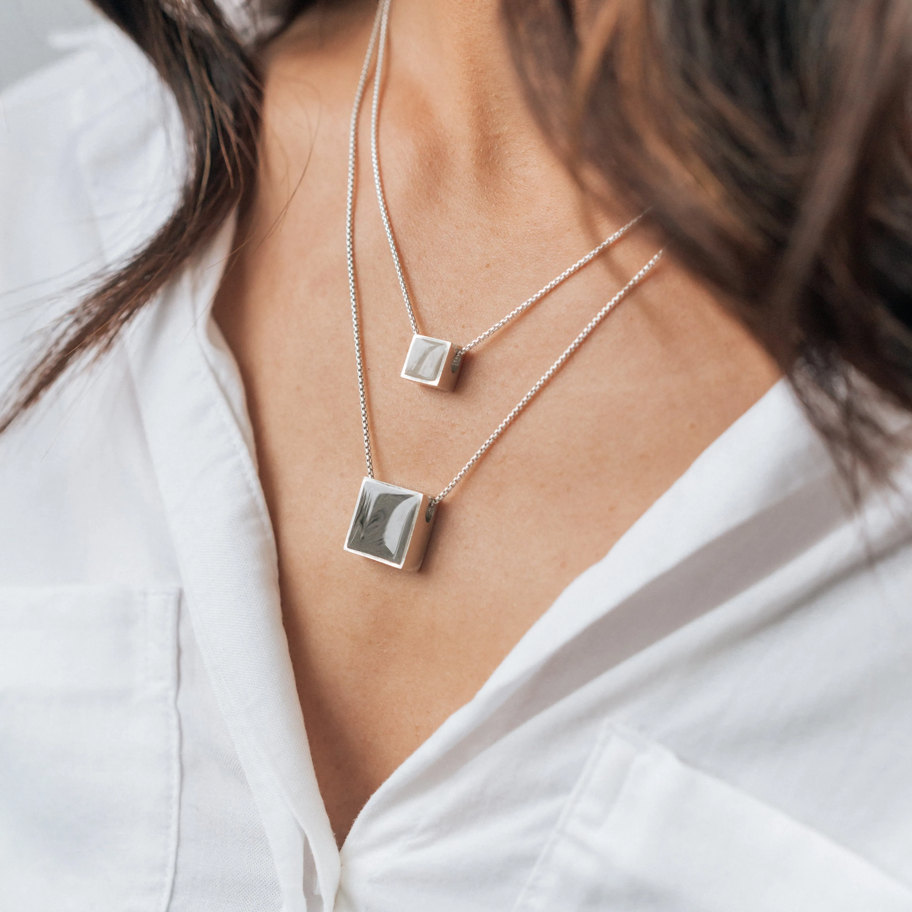 Small Sliding Square Cremation Necklace in 14K Rose Gold