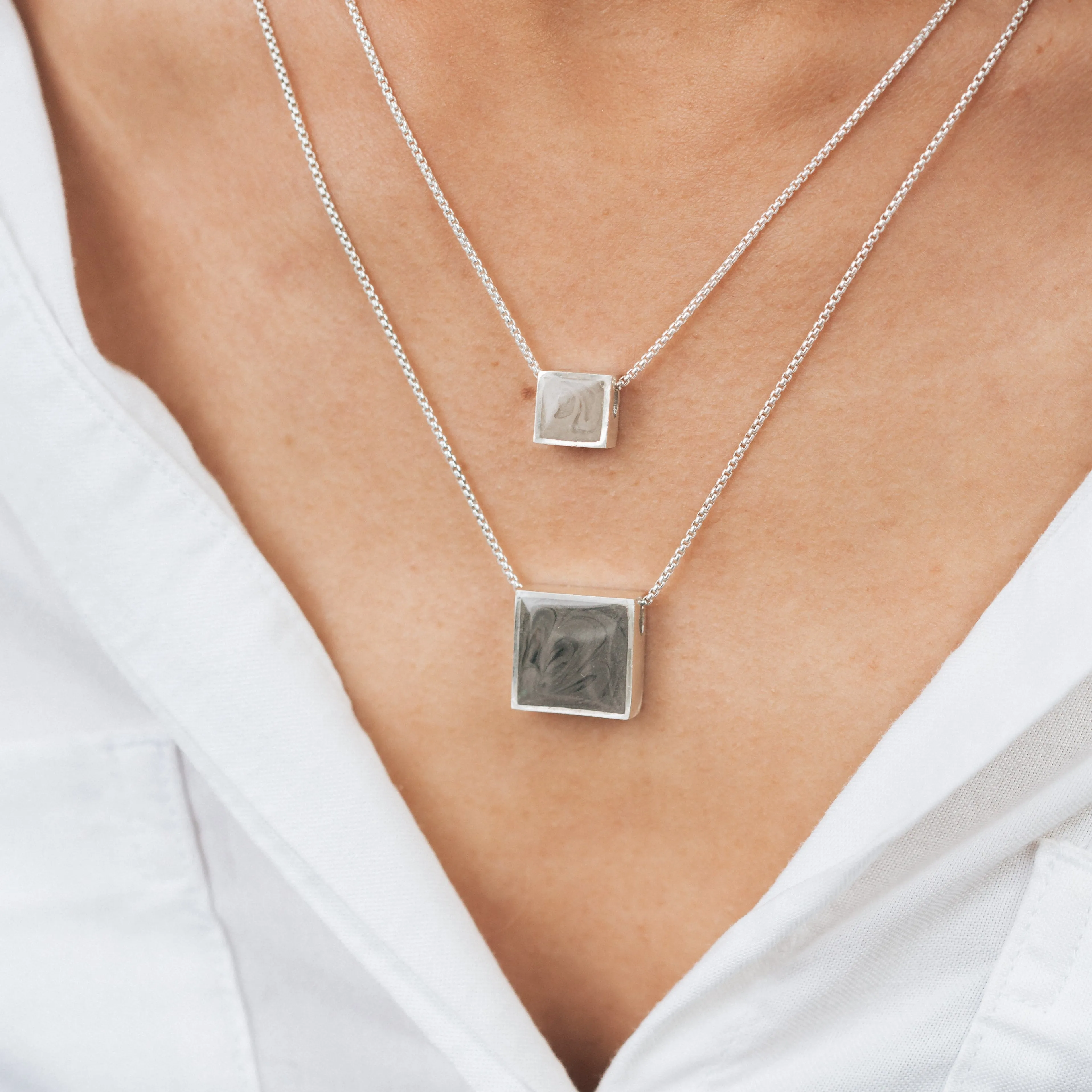 Small Sliding Square Cremation Necklace in 14K Rose Gold
