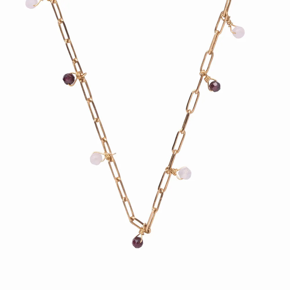 Spontaneous Garnet Rose Quartz Gold Plated Necklace