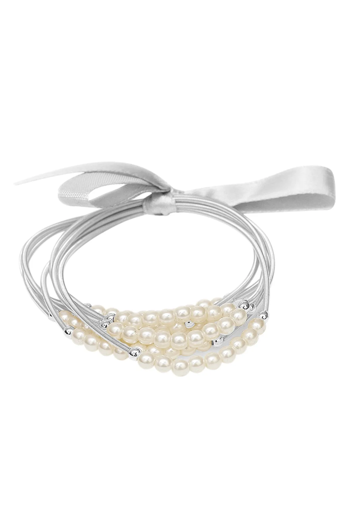 SPRING WIRE BEADED PEARL ELASTIC BRACELET