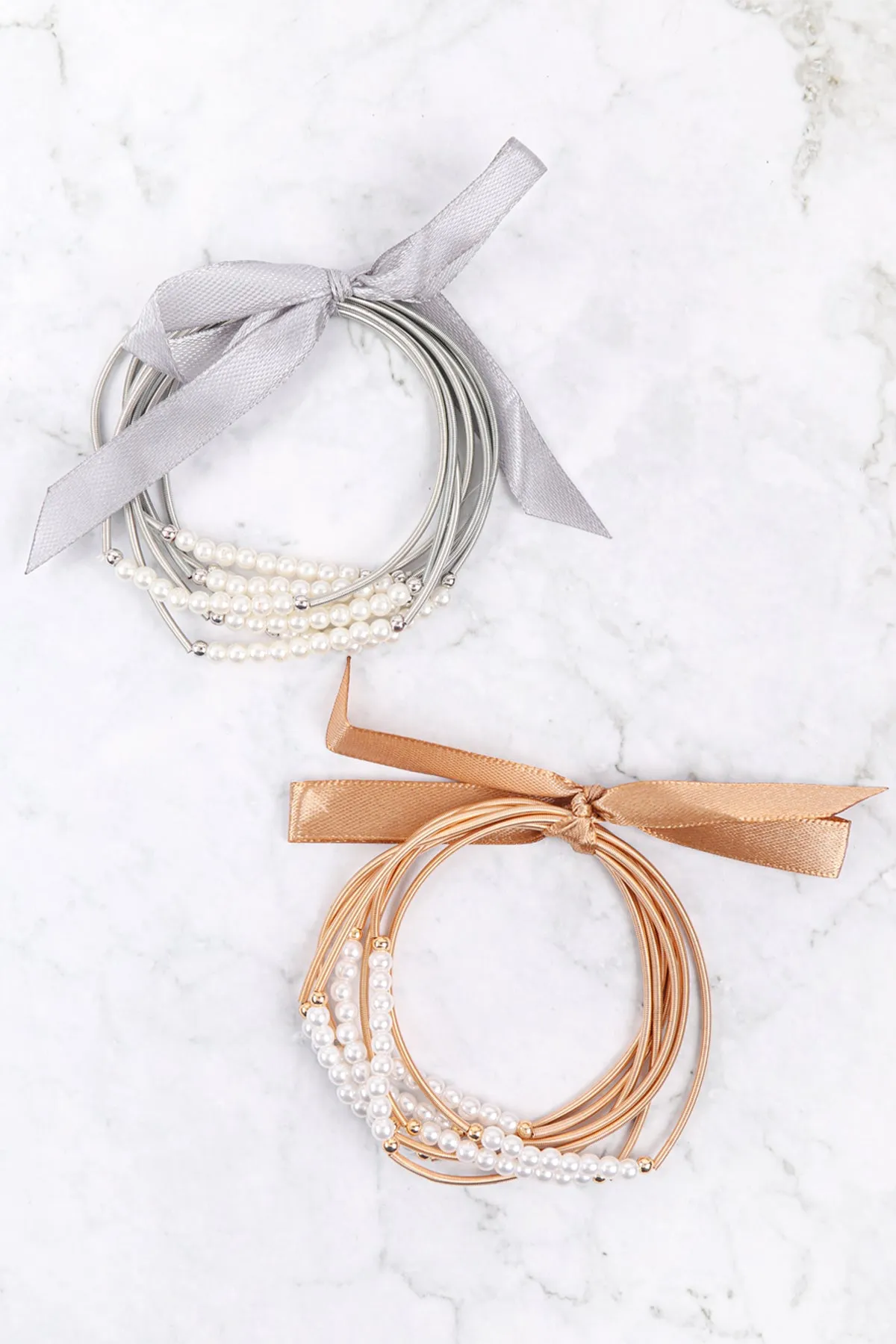 SPRING WIRE BEADED PEARL ELASTIC BRACELET