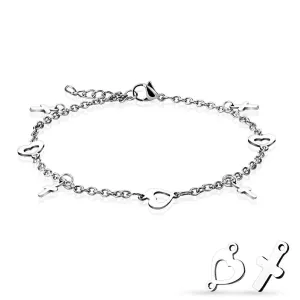 Stainless Steel 9"-10" Heart and Cross Charm Chain Anklet