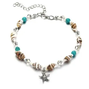 Starfish Pendant Shell and Turquoise Detailed Anklet