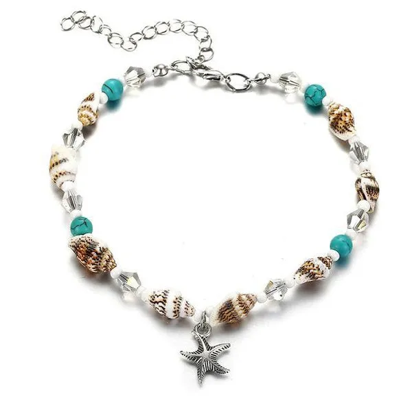 Starfish Pendant Shell and Turquoise Detailed Anklet