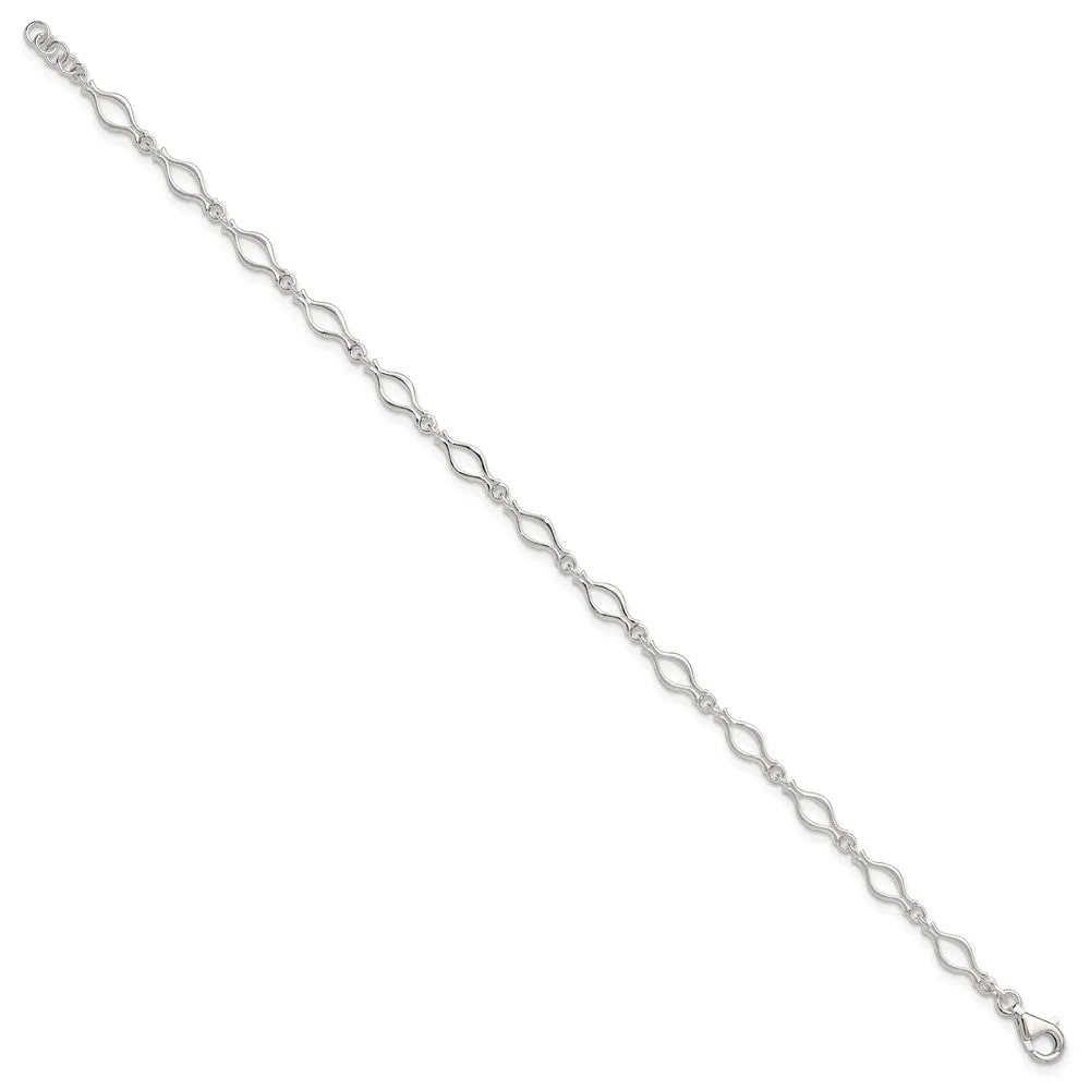 Sterling Silver 10inch Solid Polished Fancy Link Anklet