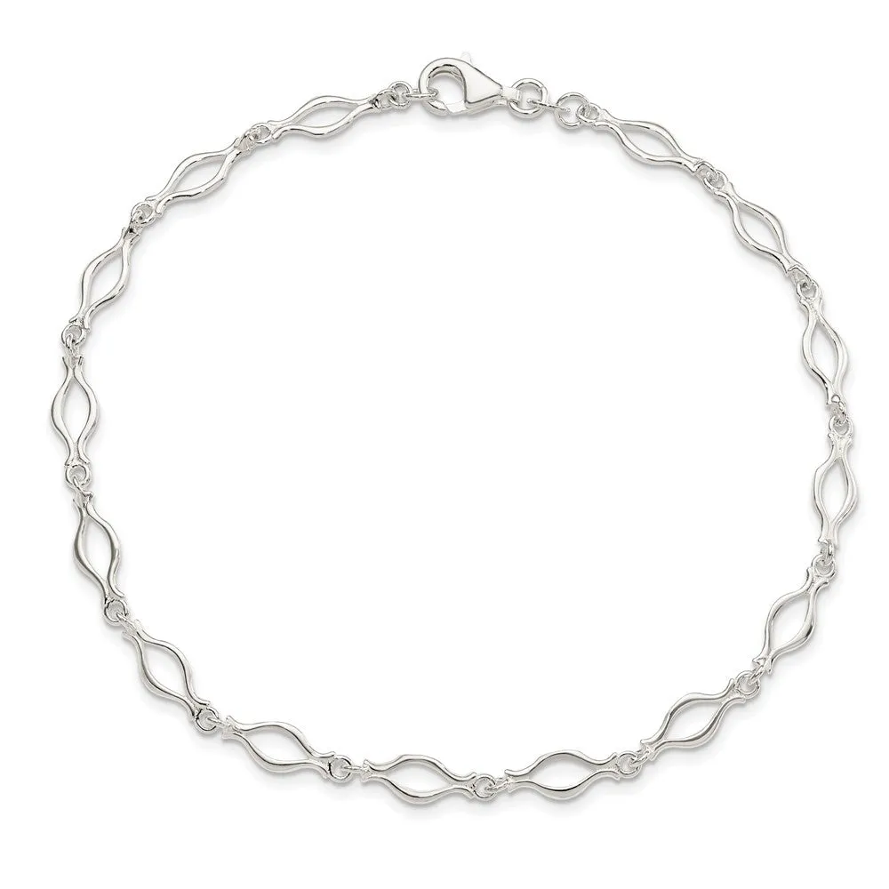 Sterling Silver 10inch Solid Polished Fancy Link Anklet