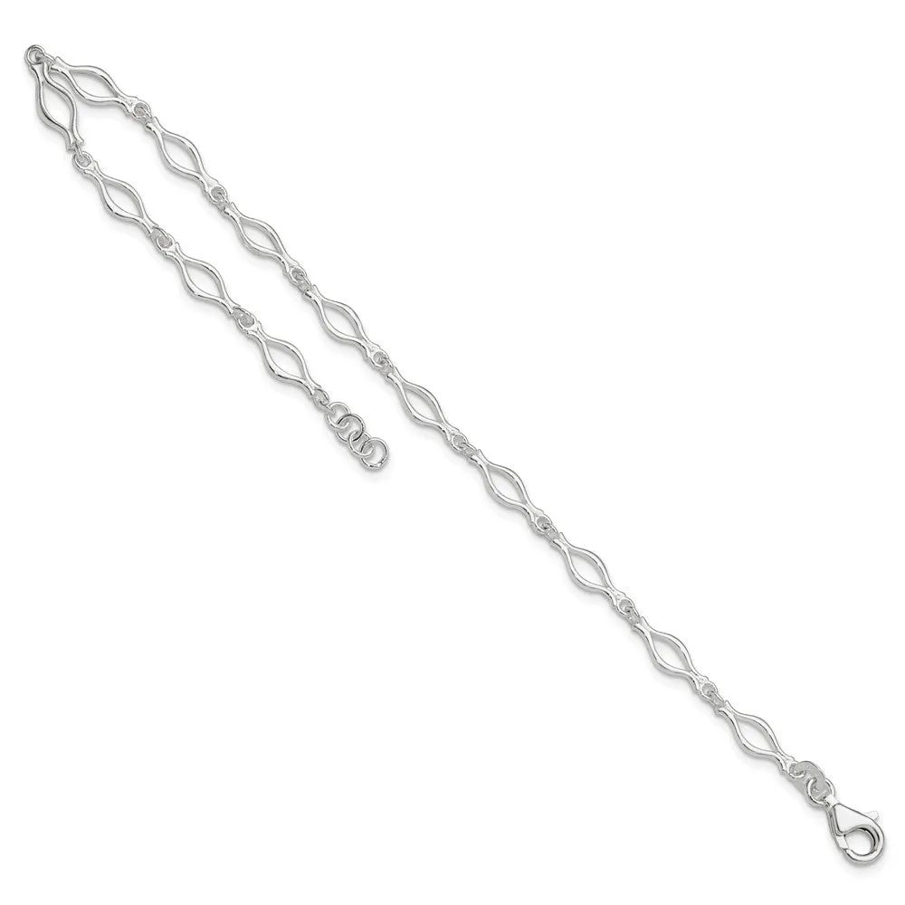 Sterling Silver 10inch Solid Polished Fancy Link Anklet