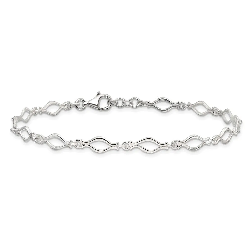 Sterling Silver 10inch Solid Polished Fancy Link Anklet
