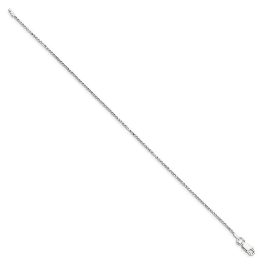 Sterling Silver 1.1mm Diamond-cut Rope Chain Anklet