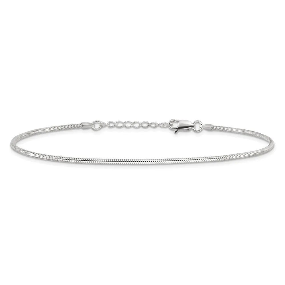 Sterling Silver 1.5mm Round Snake Chain 9in Plus 1in ext. Anklet