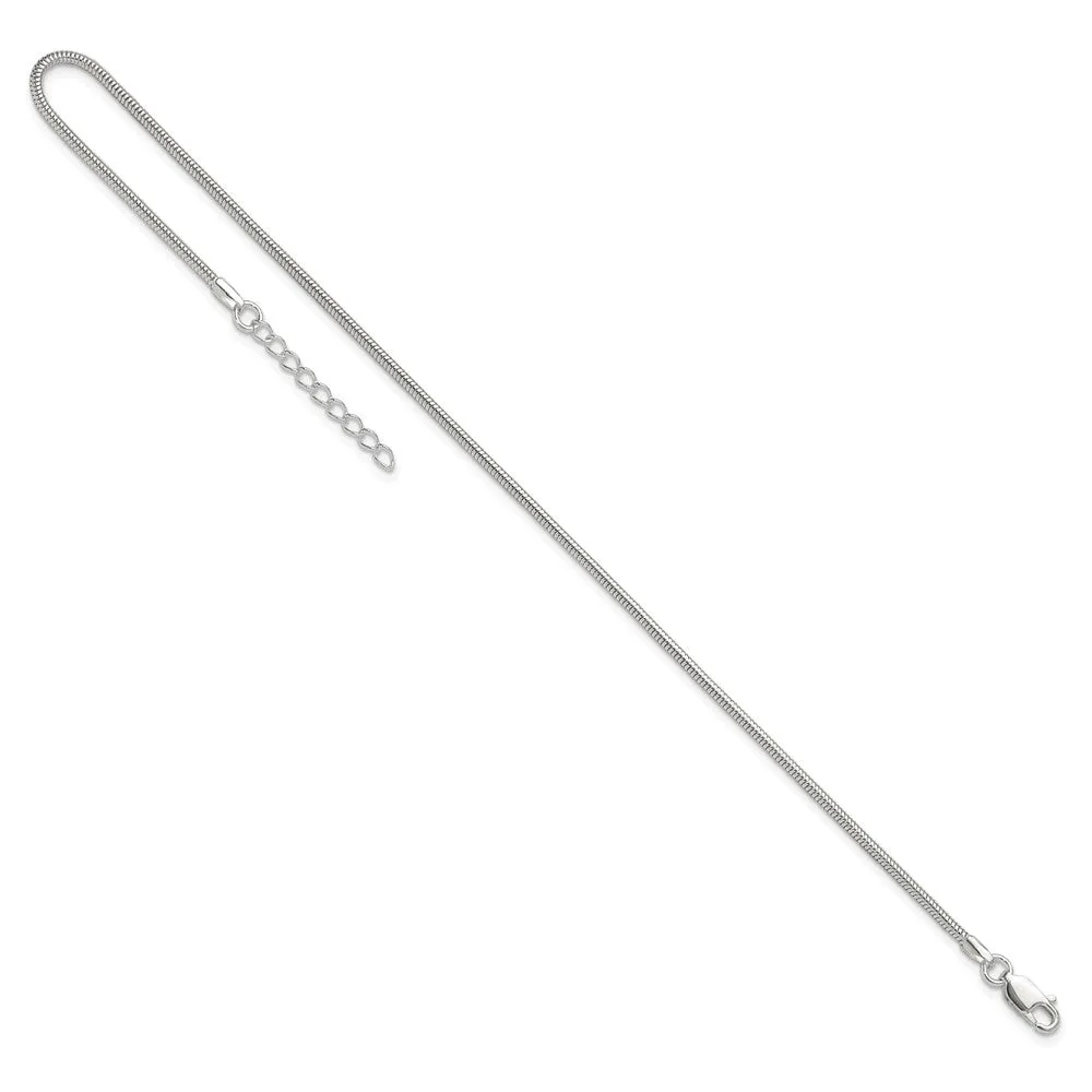 Sterling Silver 1.5mm Round Snake Chain 9in Plus 1in ext. Anklet