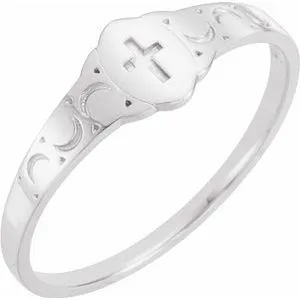 Sterling Silver 5x3 mm Oval Youth Cross Signet Ring