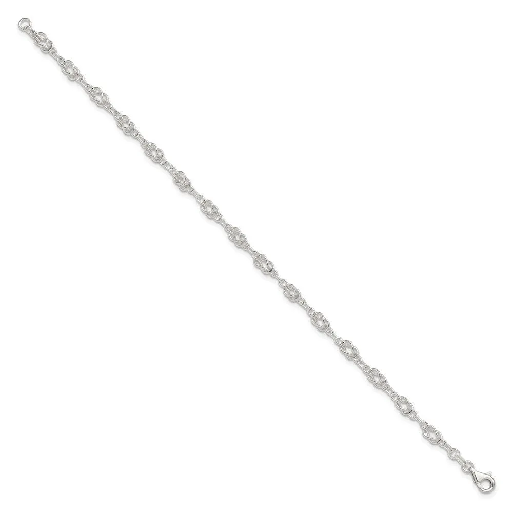 Sterling Silver 9inch Solid Polished Fancy Knot-Link Anklet