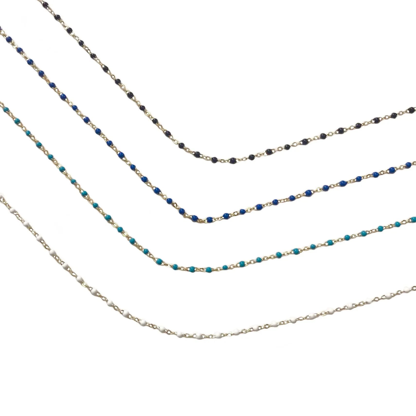 Sterling Silver Color Beaded Enamel Chain Anklet
