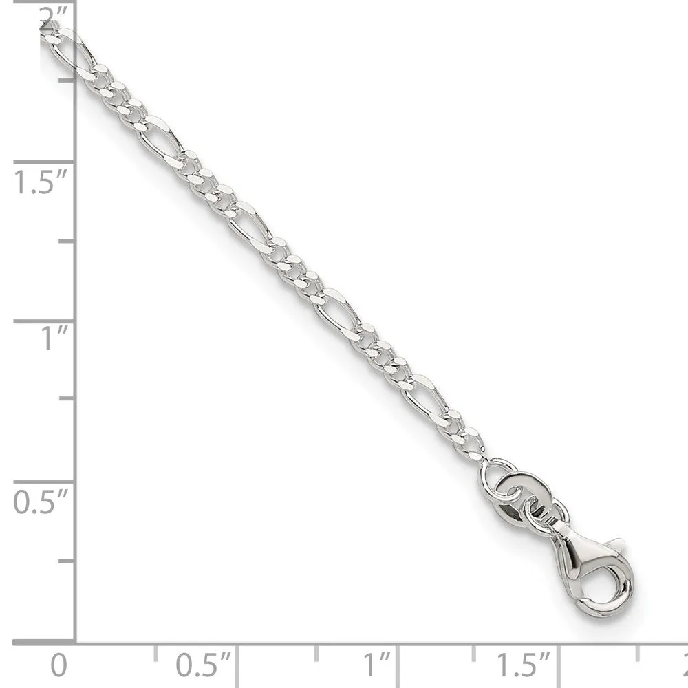Sterling Silver D/C  Polished Figaro 9in Plus 1in ext. Anklet