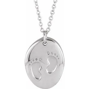 Sterling Silver Engravable Tiny Footprint 18" Necklace