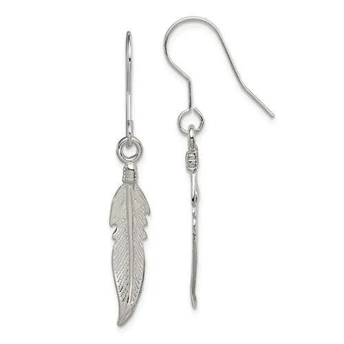 Sterling Silver Feather Dangle Earrings