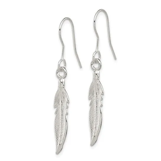 Sterling Silver Feather Dangle Earrings