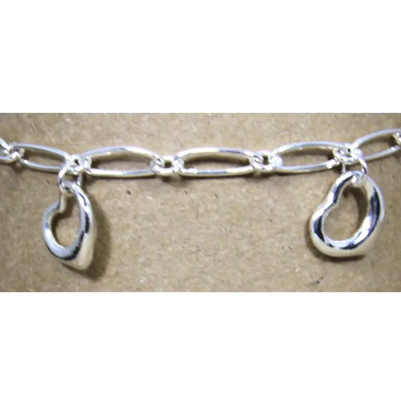 Sterling Silver Five Hearts Ankle Bracelet 10"