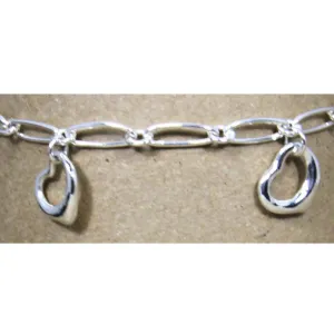 Sterling Silver Five Hearts Ankle Bracelet 10"