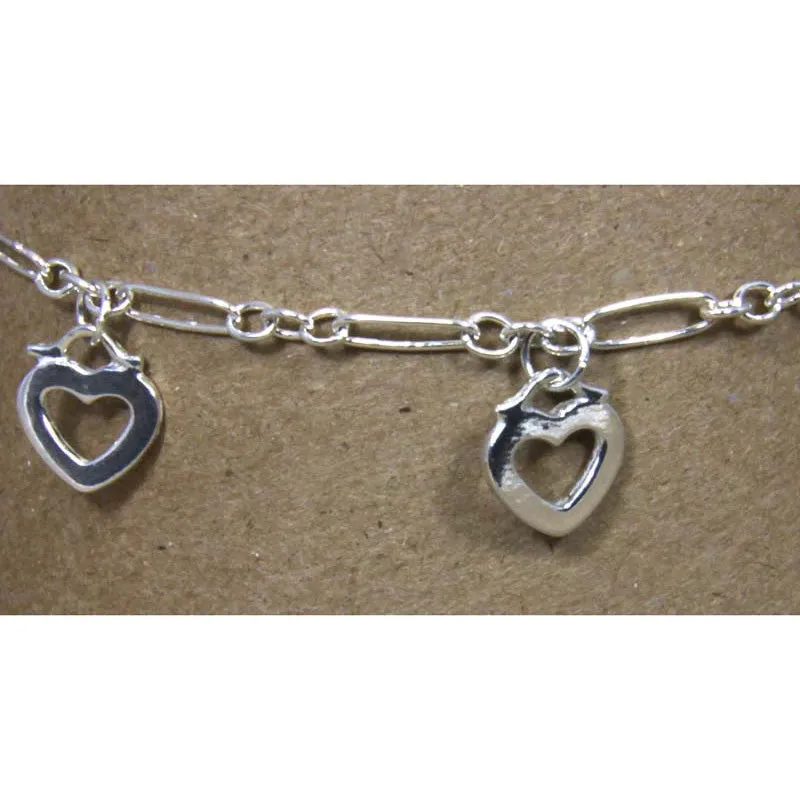 Sterling Silver Five Lock Hearts 10"