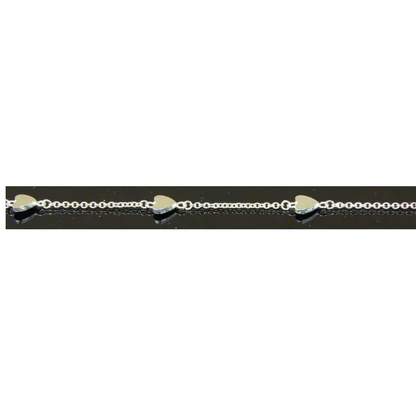 Sterling Silver Flat Hearts Anklet 8.5" to 10"