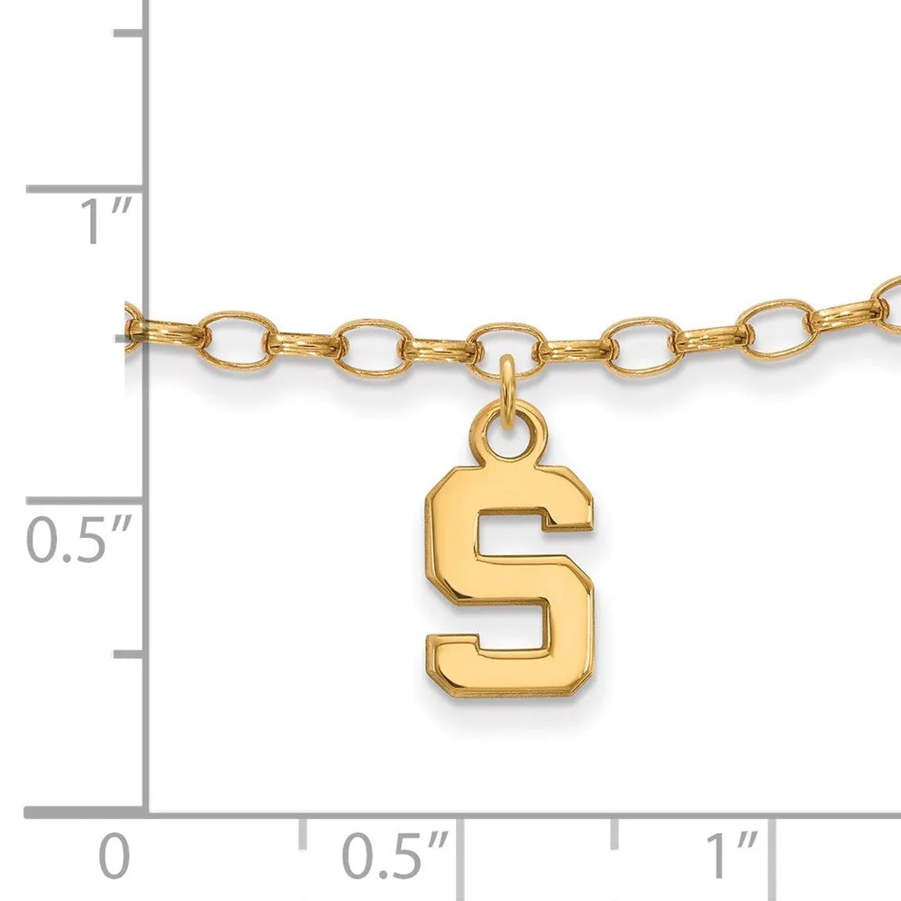 Sterling Silver Gold-plated Michigan State University Letter S 9-inch Anklet