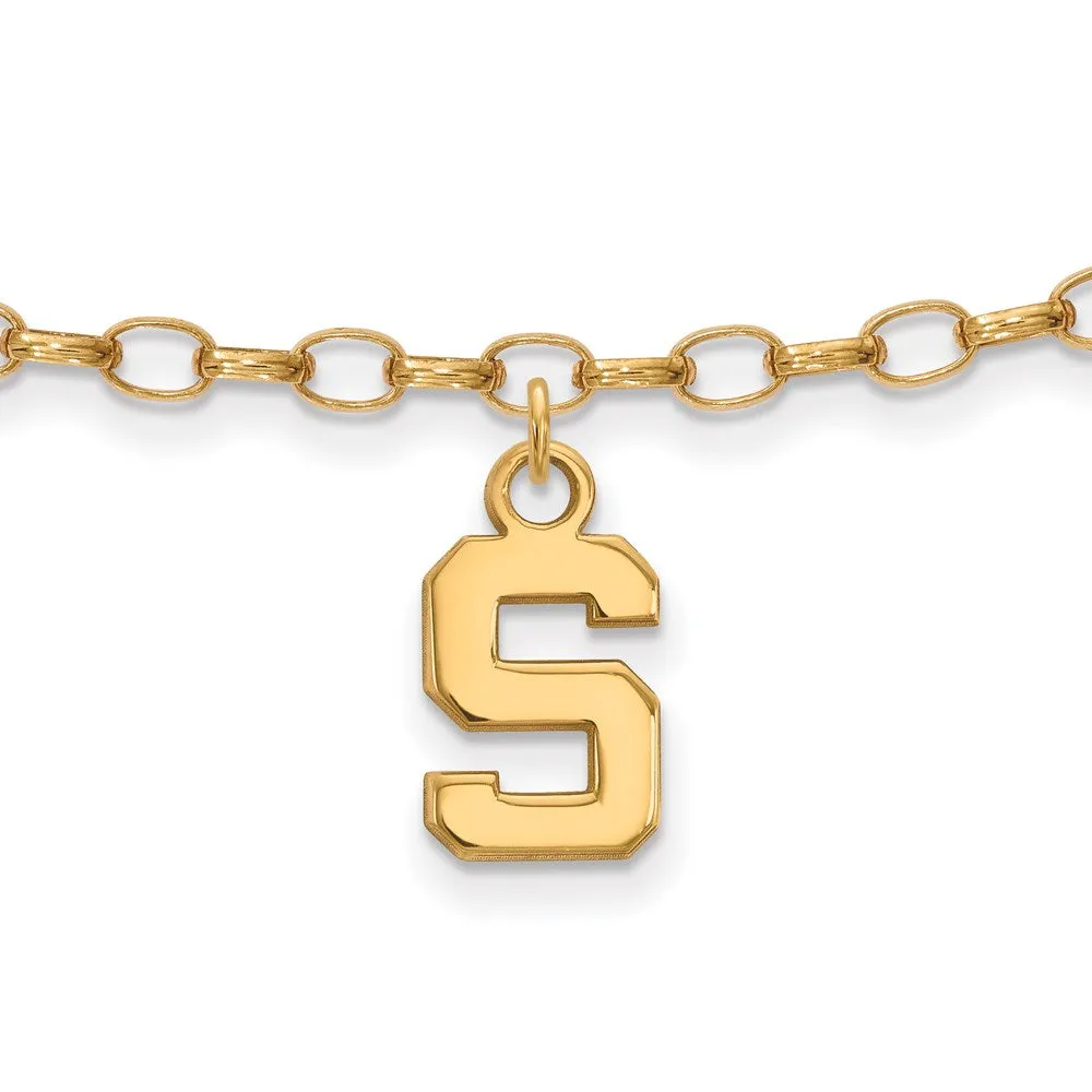 Sterling Silver Gold-plated Michigan State University Letter S 9-inch Anklet