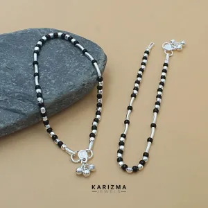 Sterling Silver Indian women amazing black beads Anklet Pair 10.5"